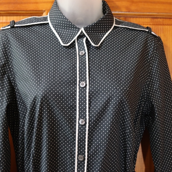 Brooks Brothers Black White Polka Dot Belted Long Sleeve Cotton Dress 10 - Picture 4 of 15
